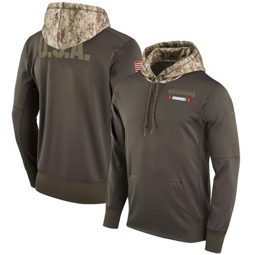 Men's Tampa Bay Buccaneers Nike Olive Salute to Service Sideline Therma Pullover Hoodie - Click Image to Close